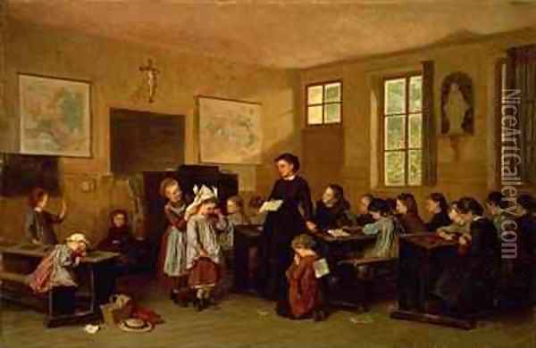 The naughty school children Oil Painting - Theophile-Emmanuel Duverger