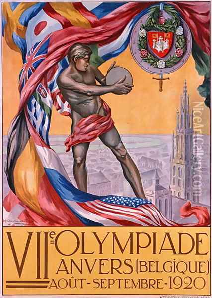 Poster advertising the VII Olympiad, Antwerp, Belgium, August September, 1920 Oil Painting - Walter van der Ven