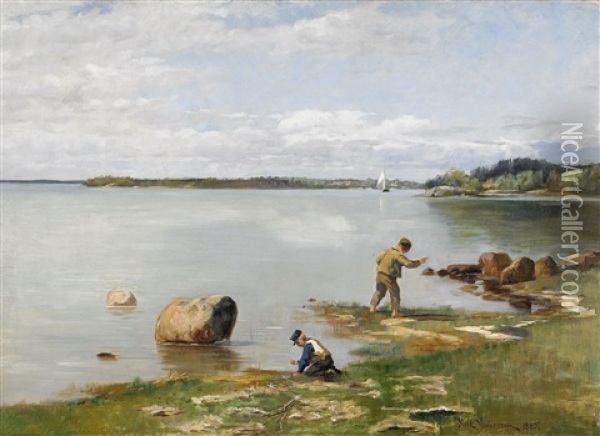 Kustlandskap Med Lekande Barn Oil Painting - Johann Axel Gustaf Acke