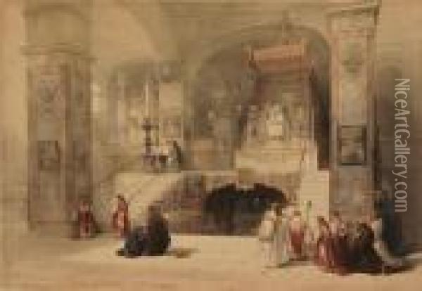 Shrine Of The Holy Sepulchre, Chapel Of The Annunciation,crypt Of The Holy Sepulchre Oil Painting - David Roberts