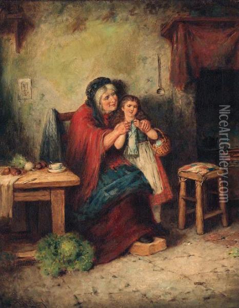 The Knitting Lesson Oil Painting - Mark W. Langlois