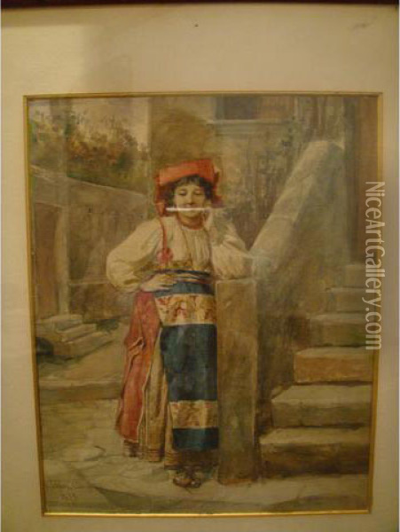 Portrait De Femme A La Coiffe Rouge Et Au Collier Oil Painting - Victoriano Codina Y Langlin