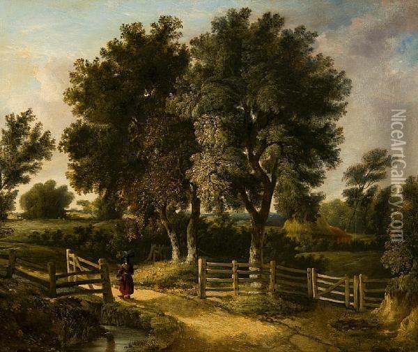 Figure In A Country Lane Oil Painting - Henry Ladbrooke
