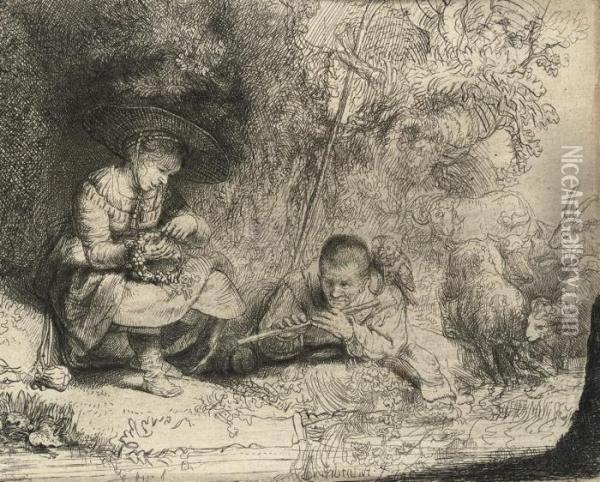 The Flute Player Oil Painting - Rembrandt Van Rijn