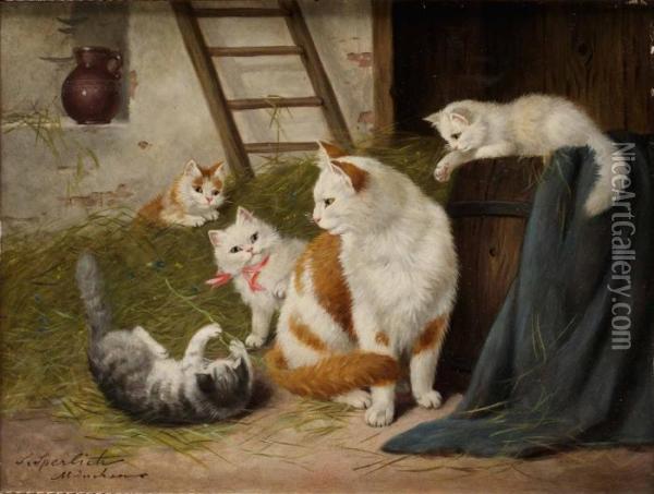 Lekande Katter Oil Painting - Sophie Sperlich