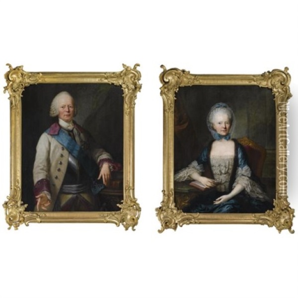 Portrait Of Graf Carl Sigismund Von Arnim, Wearing A Waistcoat With Cuirass And The Blue Sash Of The Russian Order Of Saint Andrew (+ Portrait Of His Wife, Charlotte Henriette Grafin Of Hoym, In Oil Painting - Anton Graff