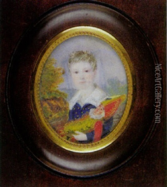 Portrait Of The Young James Poutz, Holding A Clown Doll Oil Painting - Pierre Auguste Cot