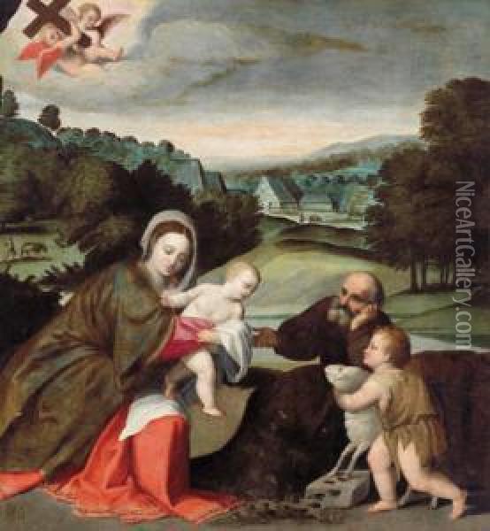 La Sacra Famiglia Con Il Sangiovannino Oil Painting - Polidoro Lanzani (see Polidoro Da Lanciano)