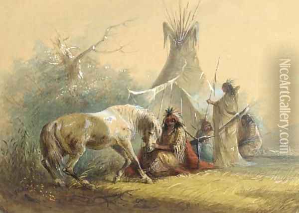 Shoshone Indian and His Pet Horse Oil Painting - Alfred Jacob Miller