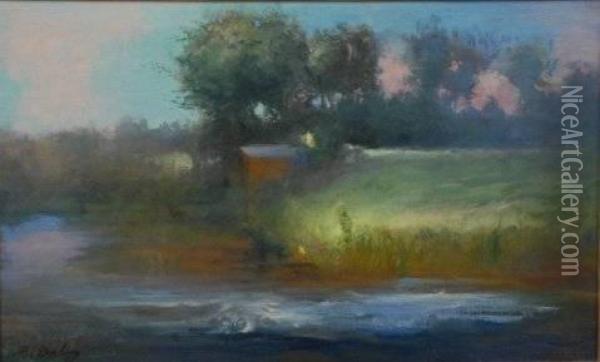 Landscape With Stream In Mist Oil Painting - Robert Darling