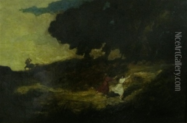 Deux Femmes Fuyant Un Centaure Oil Painting - Antonio Fontanesi