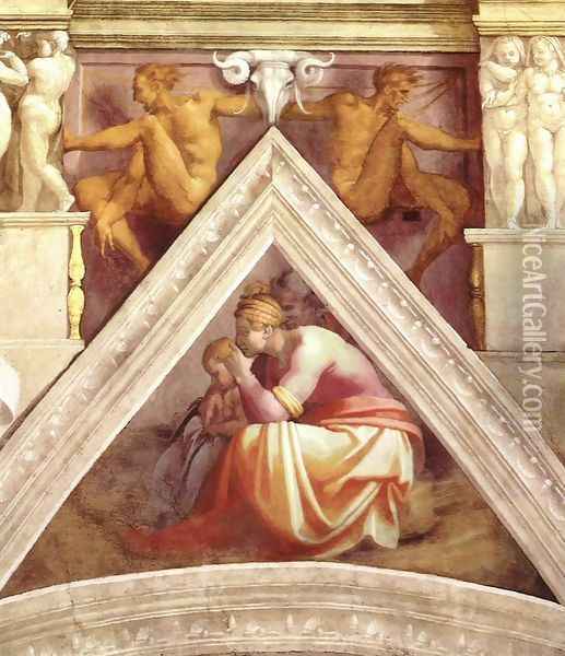 Ancestors of Christ - Solomon, the father of Rehoboam Oil Painting - Michelangelo Buonarroti