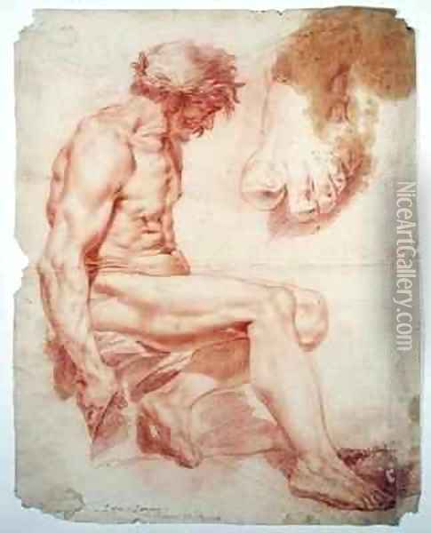 Seated Male Nude Crowned with a Laurel Garland and a Study of a Foot Oil Painting - Jessica Stewart Dismorr