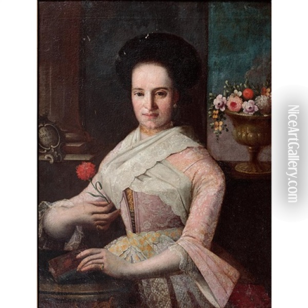 Portrait Of A Woman Holding A Carnation And Her Breviary Oil Painting - Pietro Labruzzi
