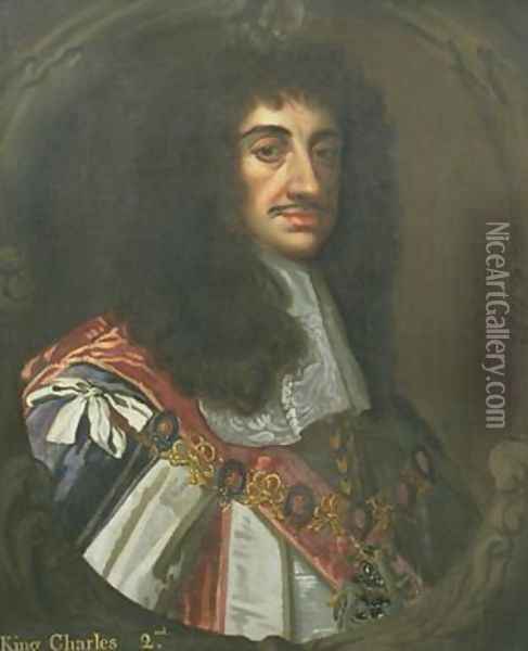 Portrait of King Charles II 1630-85 Wearing Garter Robes Oil Painting - Sir Peter Lely