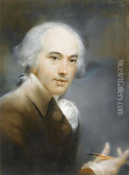 Self-Portrait, A Pencil In His Right Hand Oil Painting - John Russell