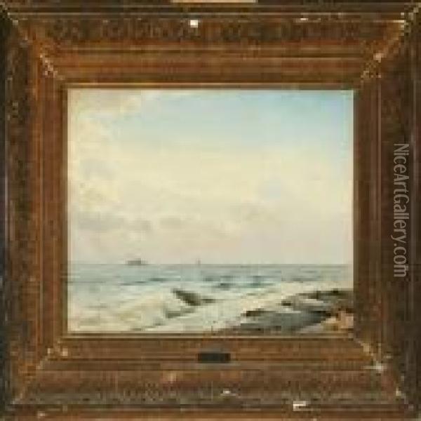 Seascape With Motor And Sailing Ships Oil Painting - Carl Johan Neumann