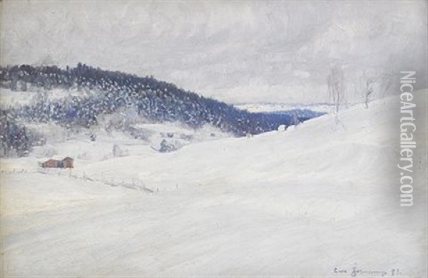 Landskapsvy Fran Medelpad, Vinter Oil Painting - Carl (August) Johansson