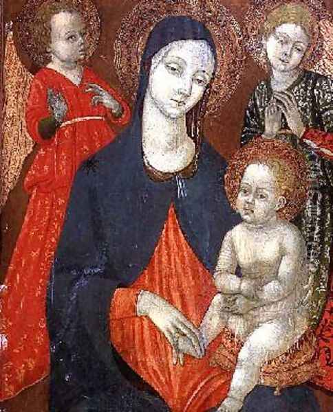 Madonna and Child with two Angels Oil Painting - (workshop of) Matteo da Siena