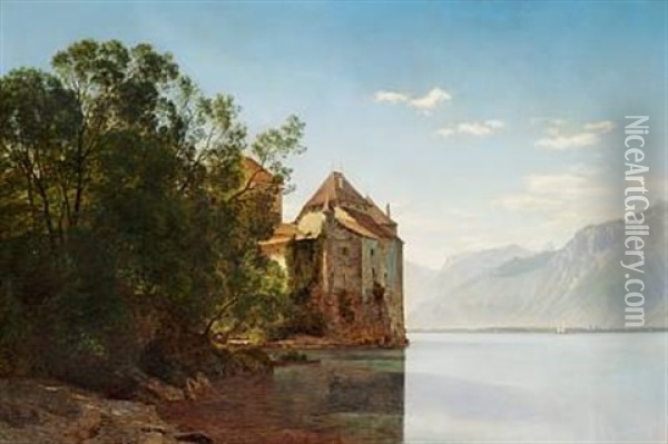 The Chillon Castle At Lake Leman Oil Painting - Janus la Cour