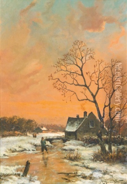 Winterabend Oil Painting - Johann Jungblut