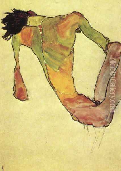 Male trunk on 1911 Oil Painting - Egon Schiele