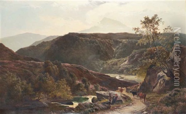 Moel Siobod With The Valley Of The Ledr, North Wales Oil Painting - Sidney Richard Percy