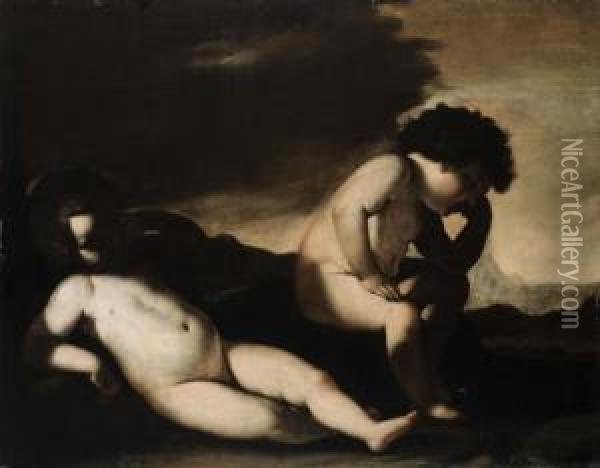 Due Putti In Un Paesaggio (cainoe Abele Bambini?) Oil Painting - Giacinto Brandi