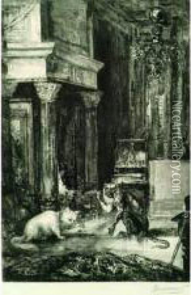 Illustrations Pour Les Fables De La Fontaine. 1886. Oil Painting - Felix Bracquemond