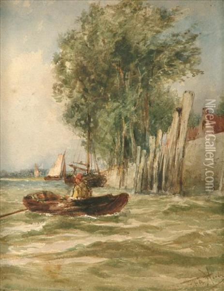 Fisherman Rowingtowards The Shore Oil Painting - Thomas Bush Hardy