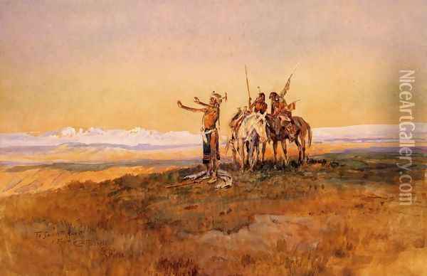 Invocation to the Sun Oil Painting - Charles Marion Russell