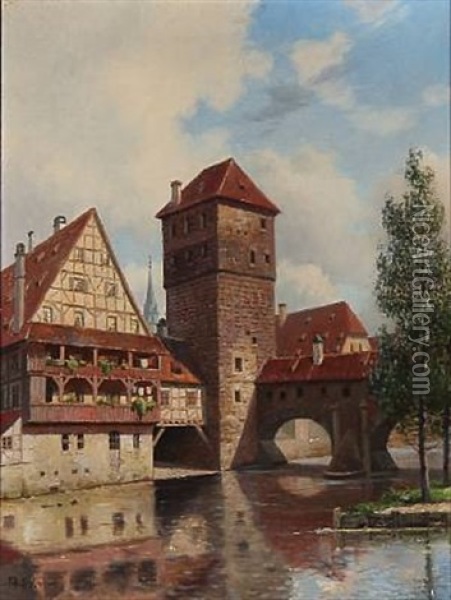 Henkersteg In Nuremberg Oil Painting - Fritz Staehr-Olsen