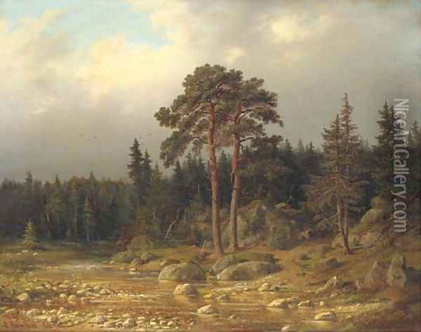 Riverside forest Oil Painting - Valerian Konstantinovich Kamenev