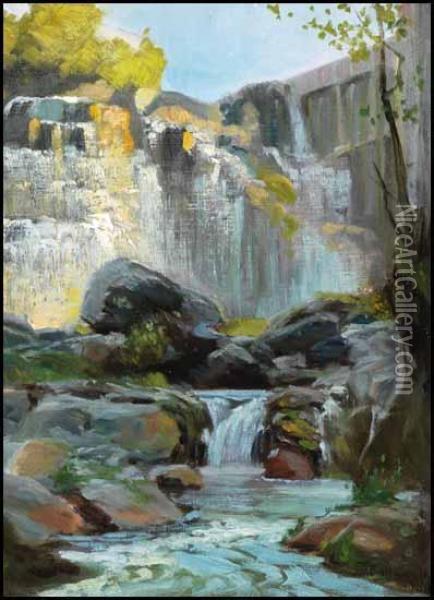 Waterfall In Shade Oil Painting - Frederic Marlett Bell-Smith