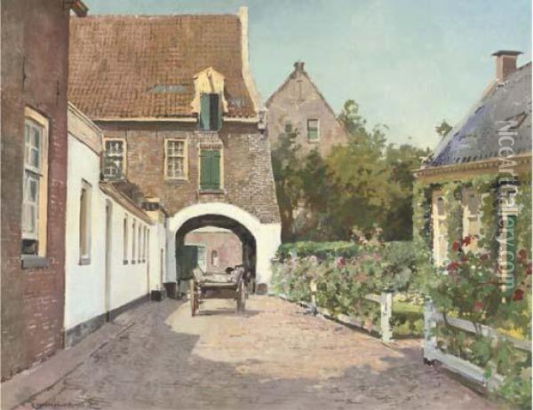 A Courtyard: Off The Peperstraat, Groningen Oil Painting - Cornelis Vreedenburgh