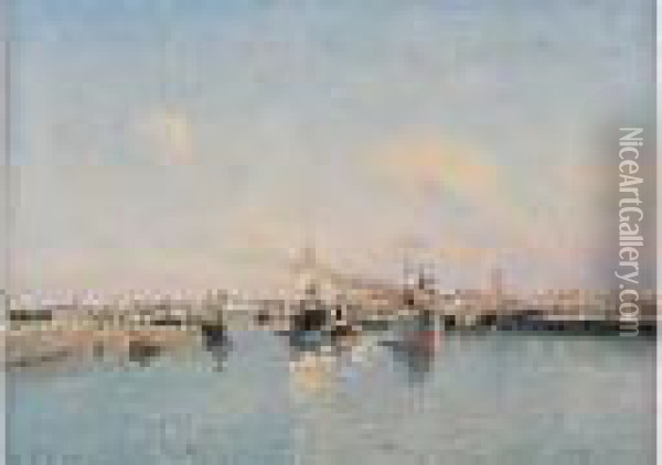 Bateaux Dans Le Port Oil Painting - Johannes Martin Grimelund