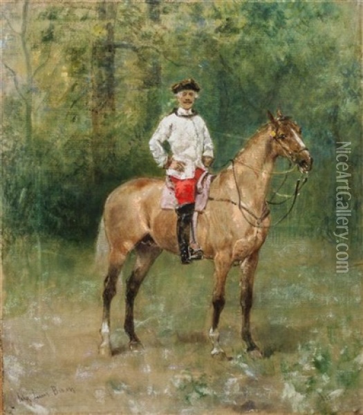 Uniformed Man On Horseback Oil Painting - John Lewis Brown