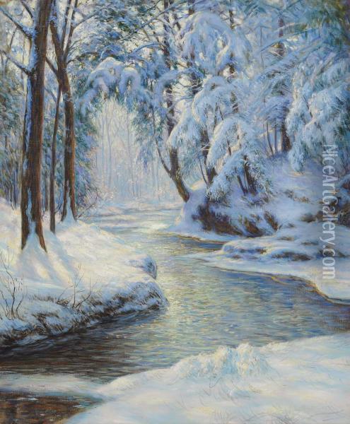 Stream In A Snowy Landscape Oil Painting - Walter Launt Palmer
