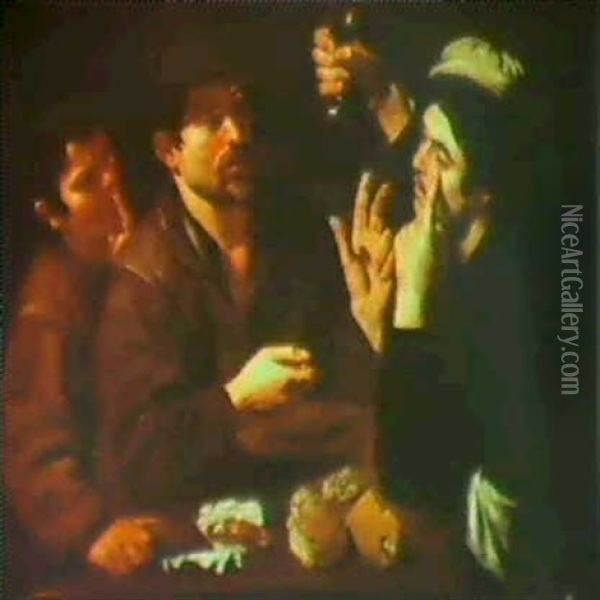 Three Figures At A Table Oil Painting -  Caravaggio