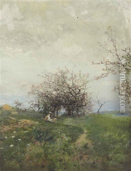 Pommes En Fleurs Oil Painting - Ivan Pavlovich Pokhitonov