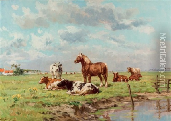 Vacas En El Prado Oil Painting - Geo Bernier
