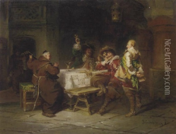 Zecherrunde Im Klosterkeller Oil Painting - Jakob Emanuel Gaisser