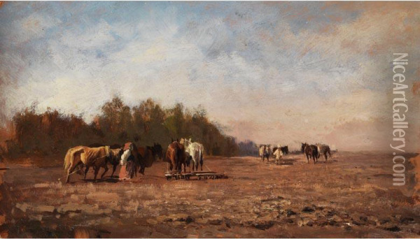 Landschaft Mit Pferden Oil Painting - Michail Petrovic Klodt