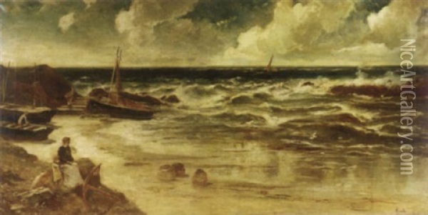 Sketching The Coast Oil Painting - Edwin John Ellis