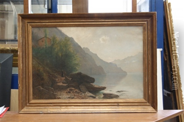 Vue Du Lac Des Quatre Cantons, Prise Des Rives De Brenner Oil Painting - Gustave Eugene Castan