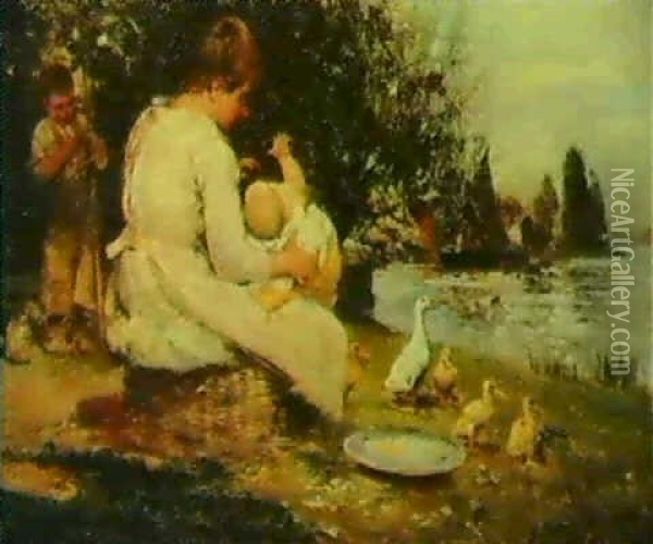 By The Riverbank Oil Painting - Henry Herbert La Thangue
