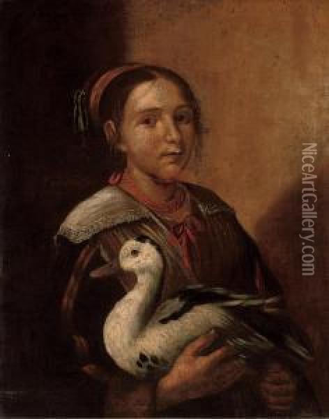 A Young Girl In Peasant Dress, A Duck In Her Arms Oil Painting - Giacomo Ceruti (Il Pitocchetto)