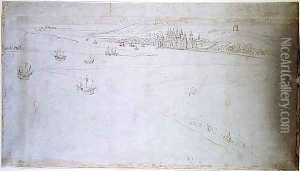 Greenwich, from The Panorama of London, c.1544 Oil Painting - Anthonis van den Wyngaerde