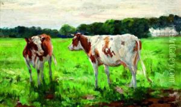 Jonge Koeien In De Wei Oil Painting - Dirk Johannes Van Haaren