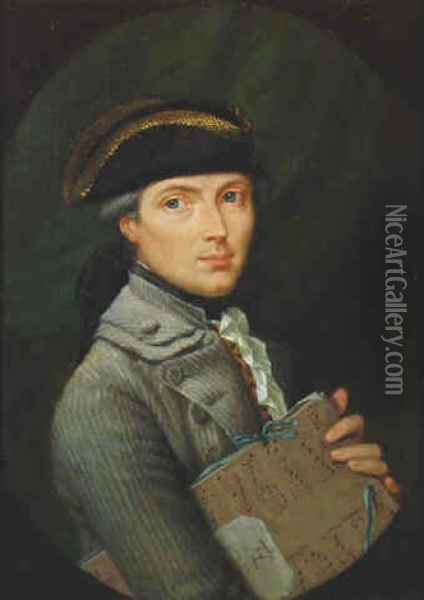 Portrait Of A Gentleman Holding Musical Scores Oil Painting - Johann Heinrich Lips